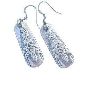Vintage sterling silver floral engraved dangle earrings handmade jewelry for wom